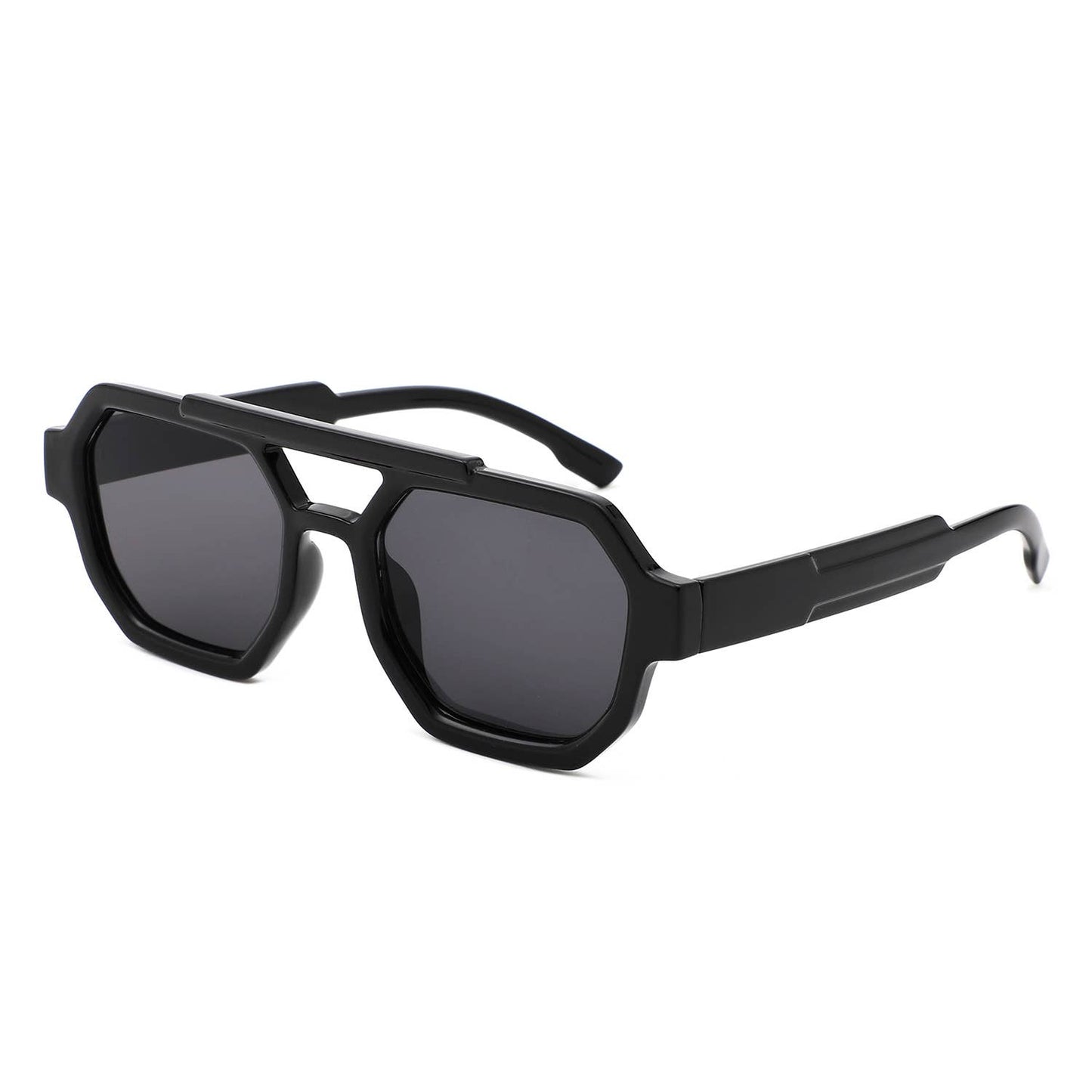 Square Geometric Block Aviator Brow-Bar Sunglasses