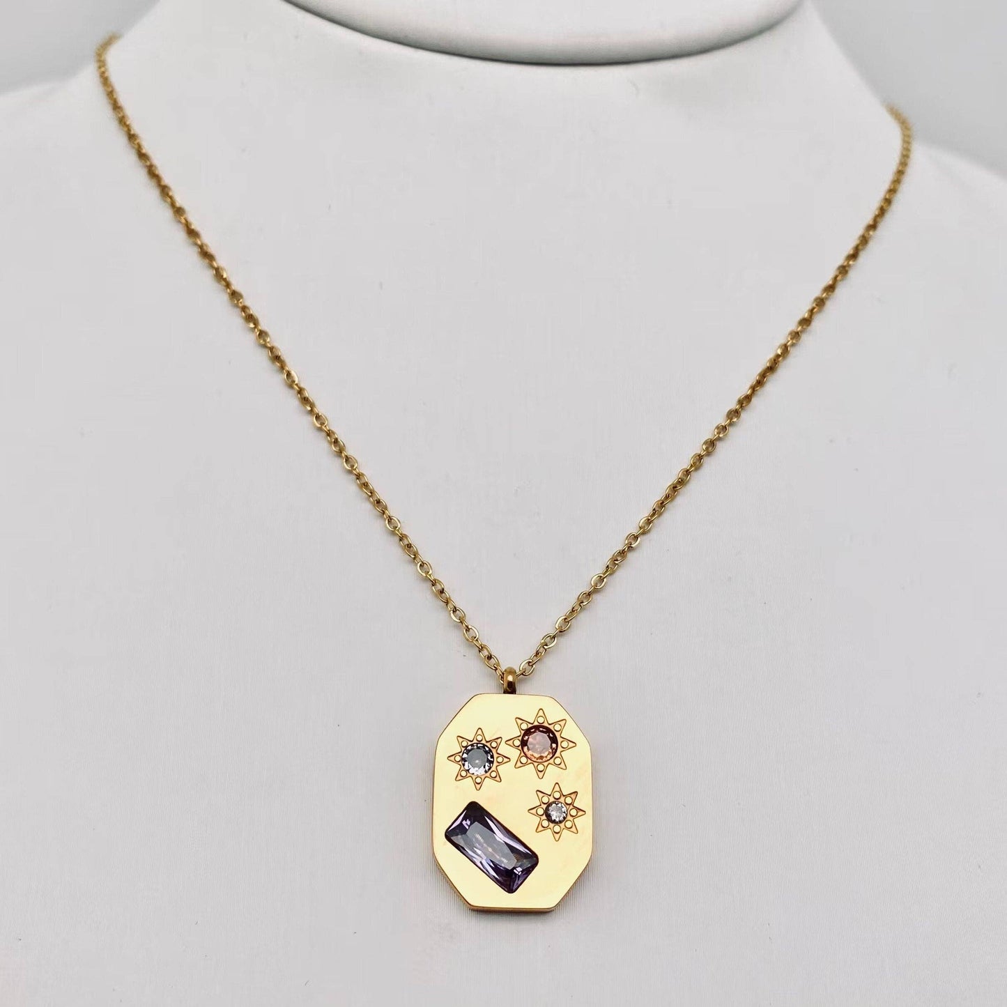 Gold-plated Stainless Steel Zircon Pendant Necklace - FGS