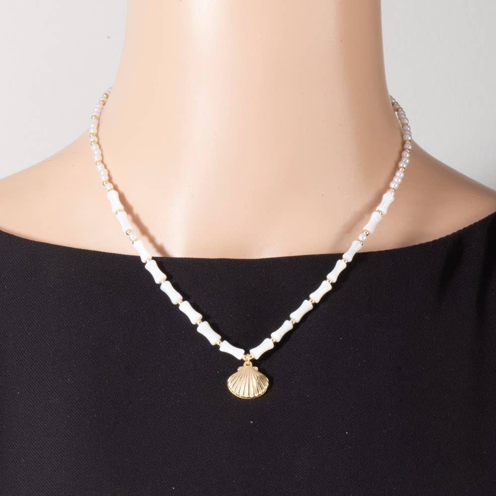 Sea Shell Charm Mother Of Pearl Mixed Beaded Necklace