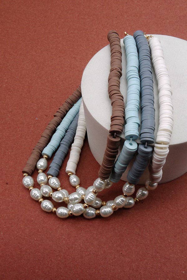 Heishi Disc Bead Pearl Necklace