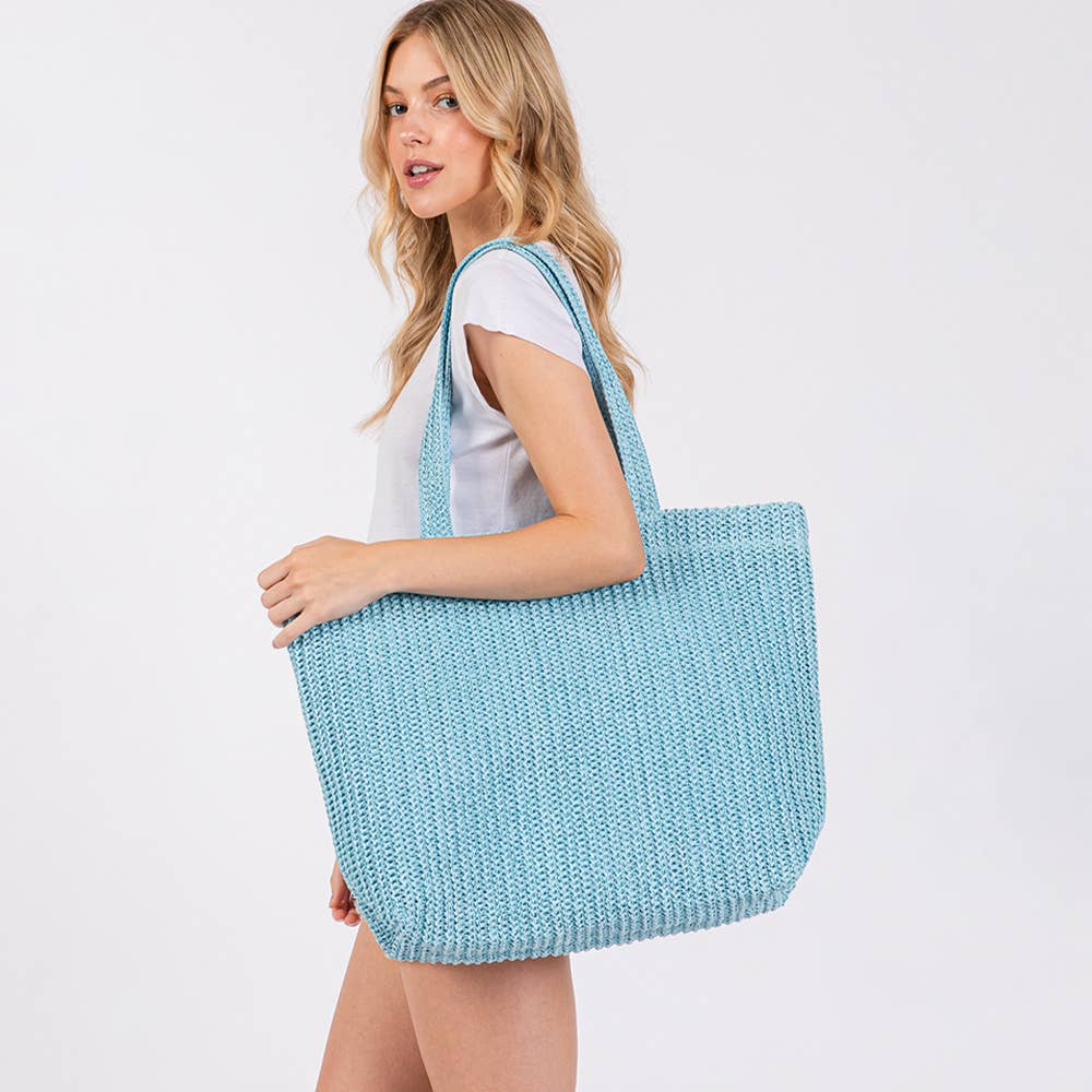 Solid Crochet Straw Tote Bag / Beach Bag