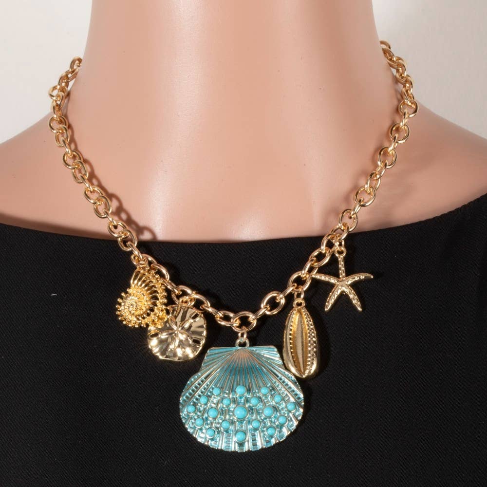 Assorted Sealife Seashell Charms Necklace Set