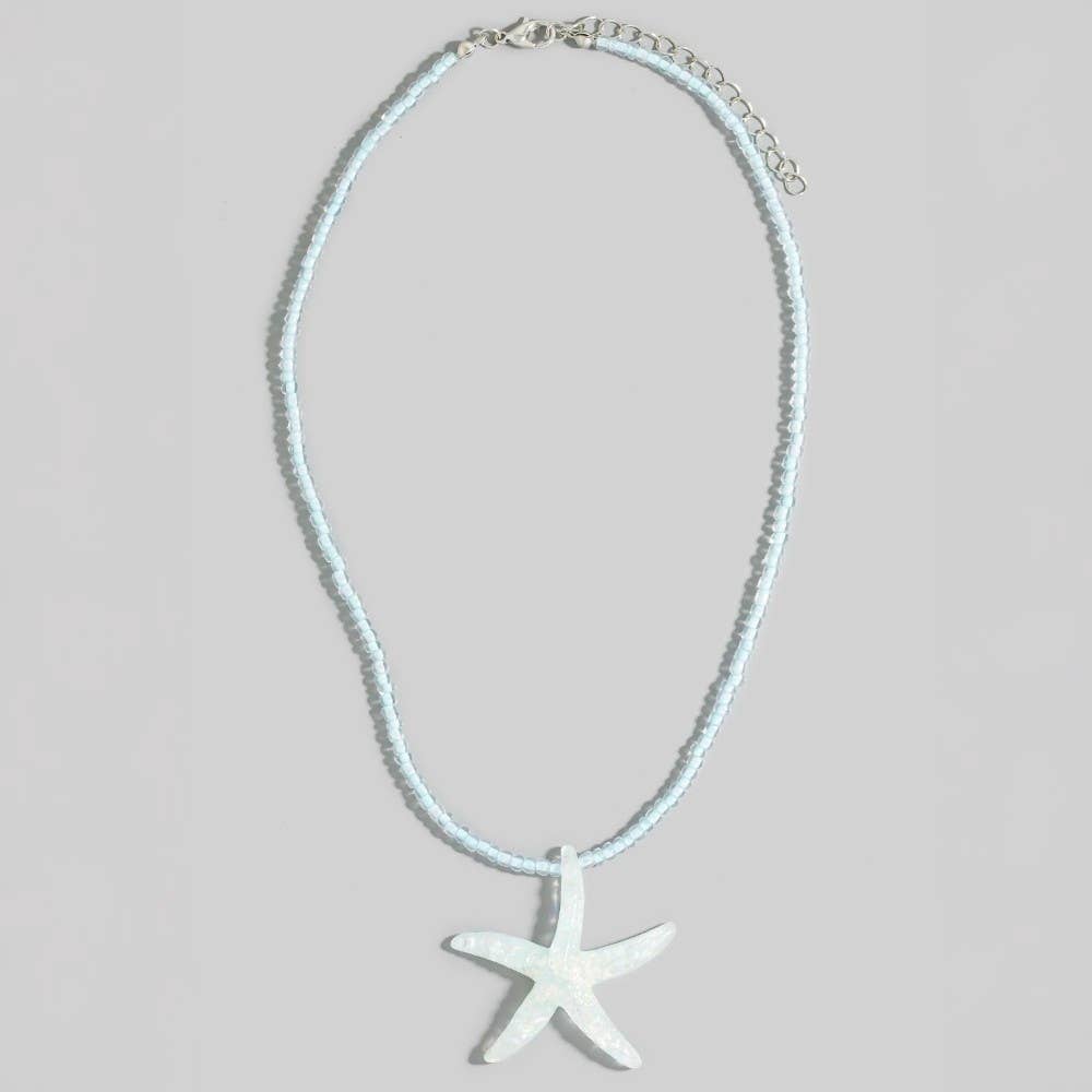 Iridescent Starfish Pendant Beaded Necklace