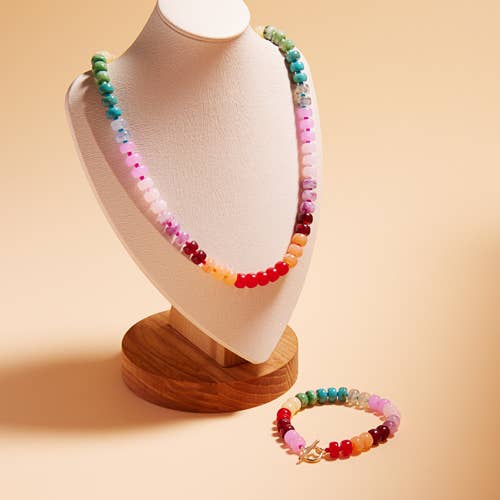 Flat Round Resin Beads Ombre Mixed Short Necklace