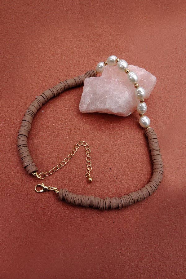 Heishi Disc Bead Pearl Necklace