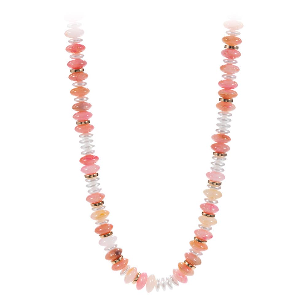Marbled Round Shaped Beads Pearl Beaded Necklace