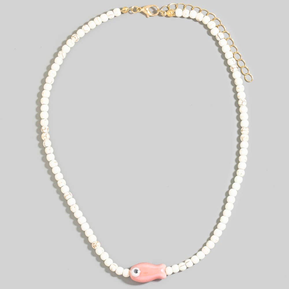 Ceramic Fish Pendant Ball Beaded Necklace