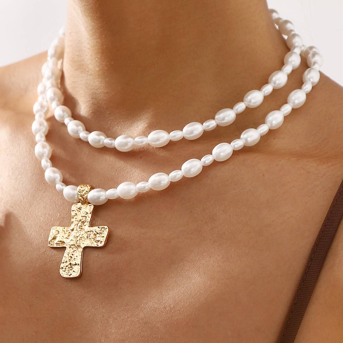 Pearl Cross Layered Necklace