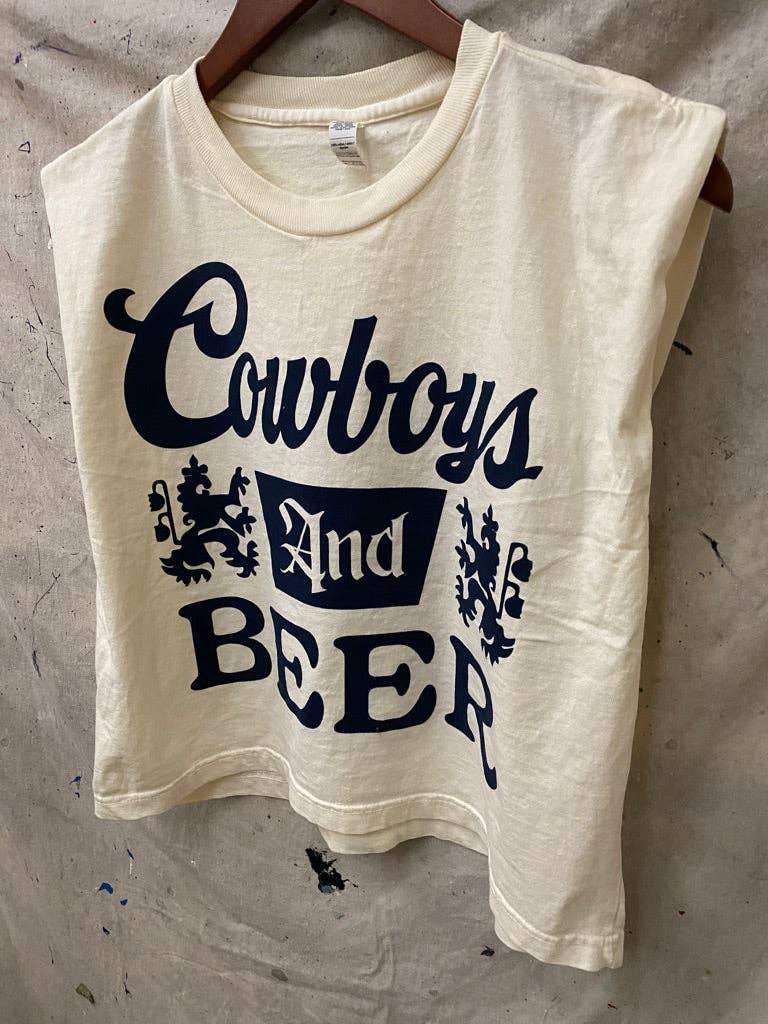 Cowboys and Beer logo Boxy Midriff Muscle top