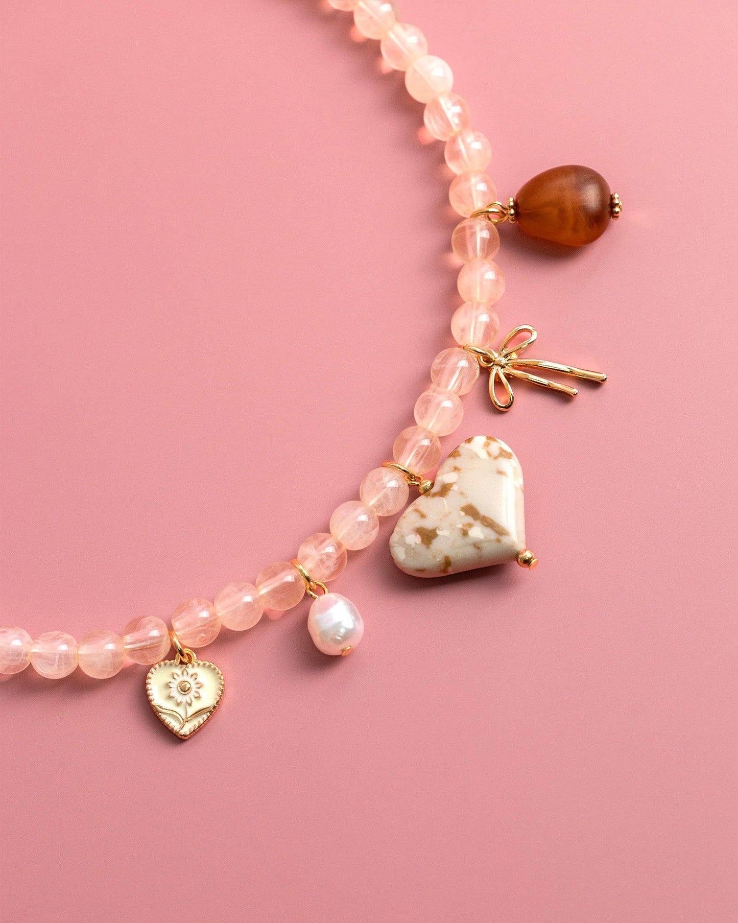 Ivory Jade Marbled Valentine Heart Bead Necklace