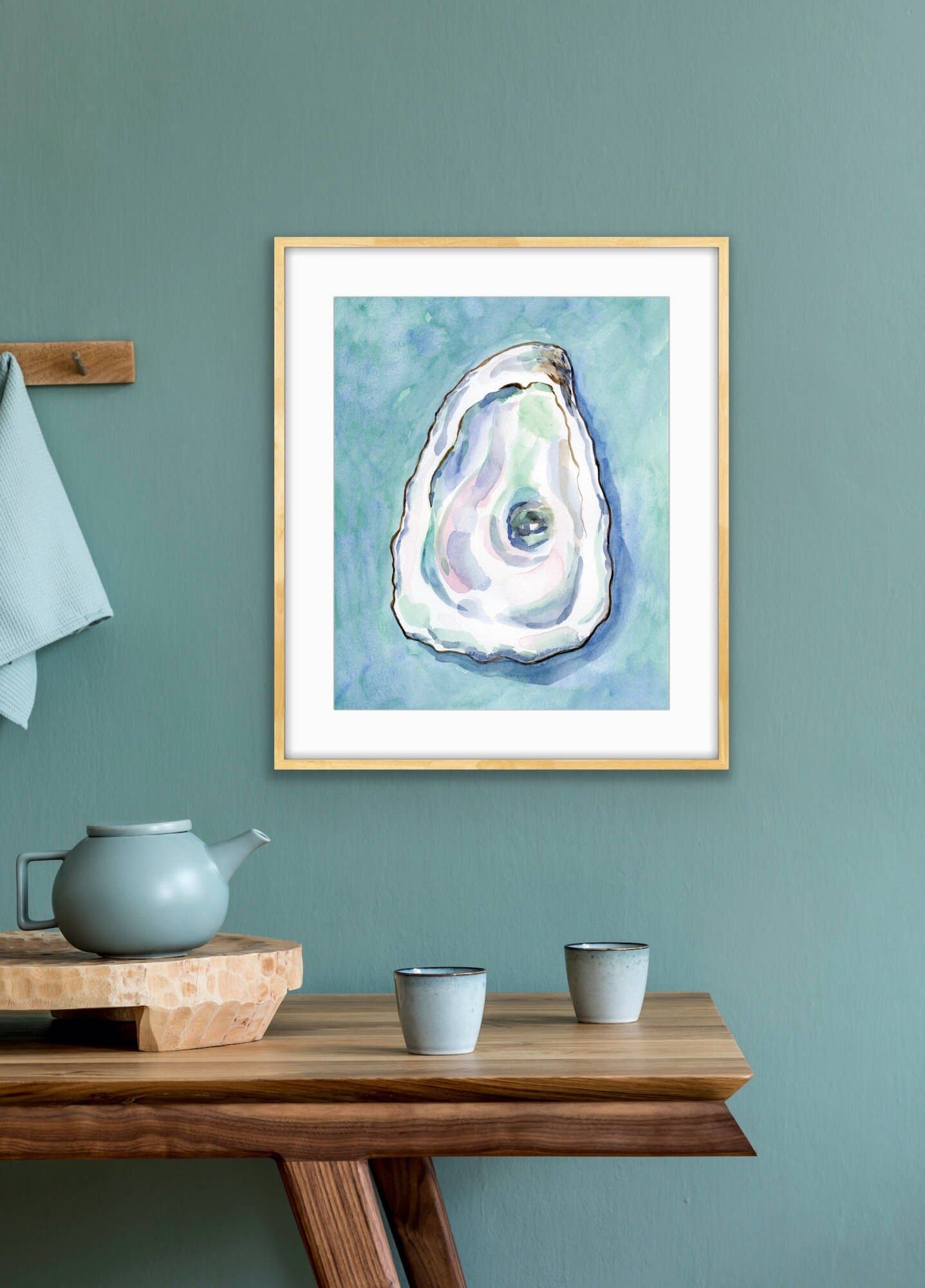 Oyster Watercolor Art Print Teal