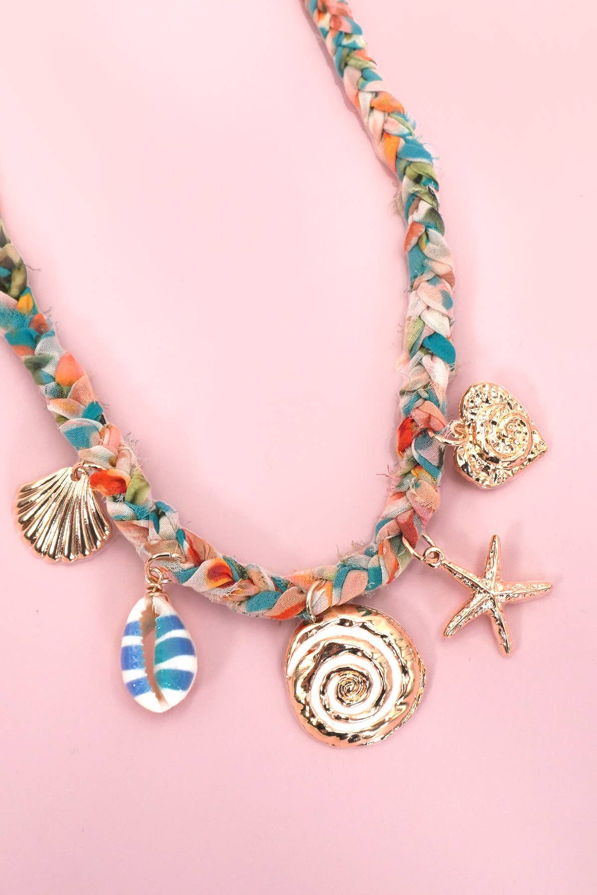 Seashell Starfish Sun Charm Scarf Necklace