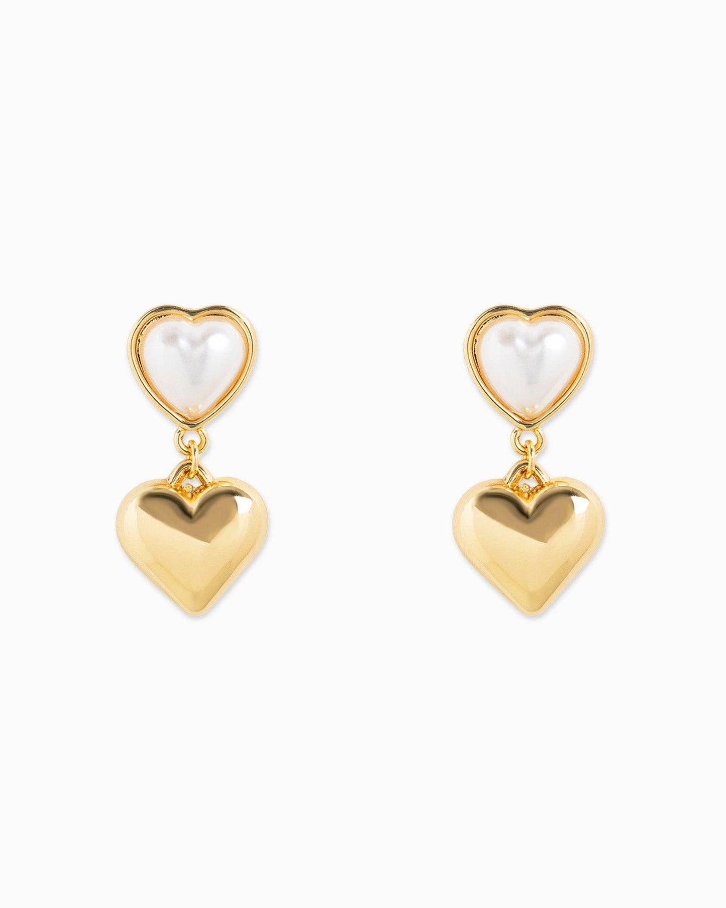 Pearl Heart w/ Puffy Heart Drop Earrings