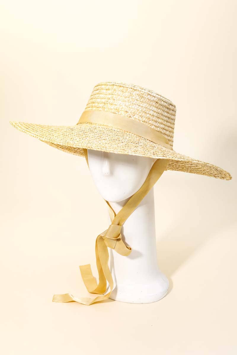 Straw Weave Ribbon Bow Chin Strap Sun Hat