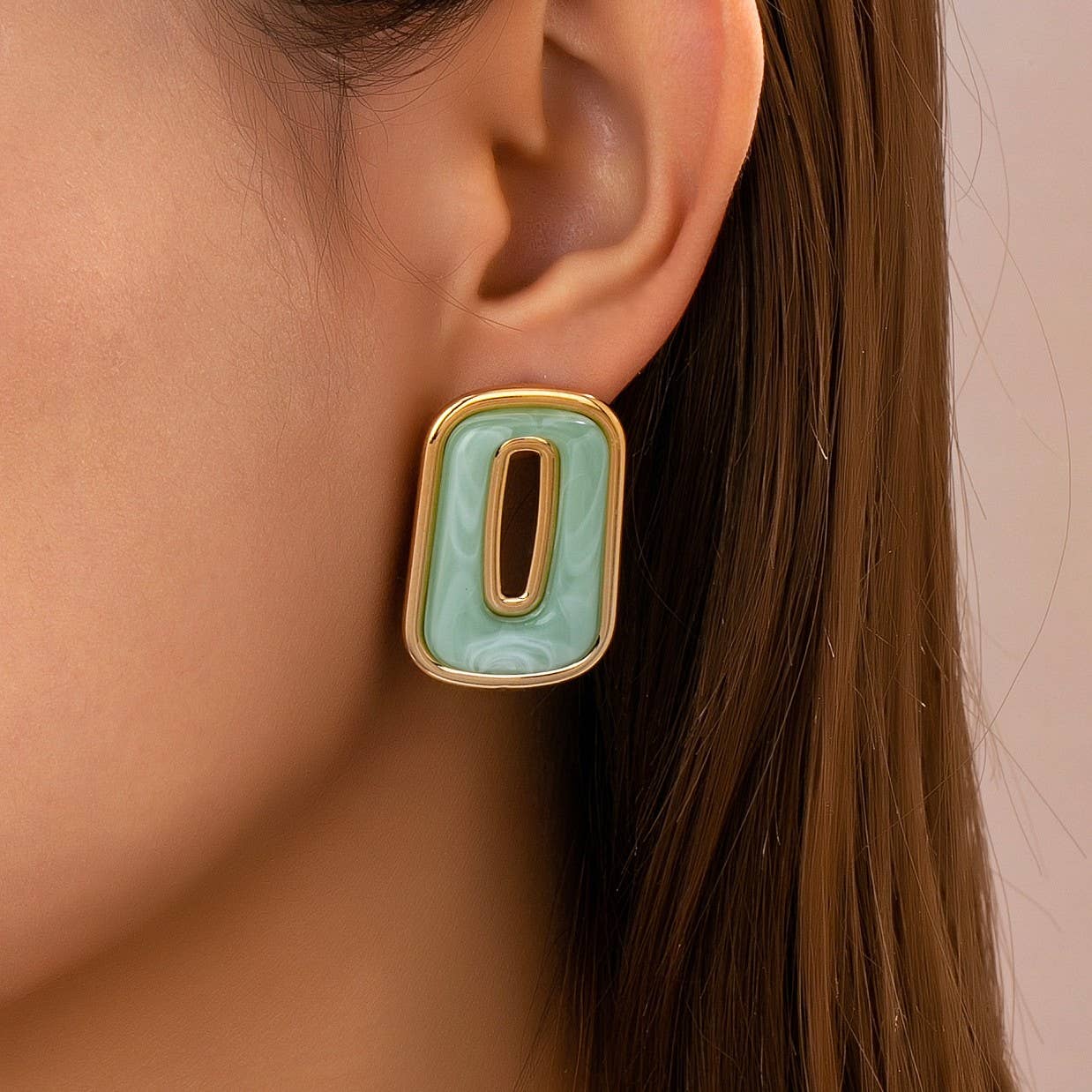Enamel Rectangle Cutout Stud Earrings Set
