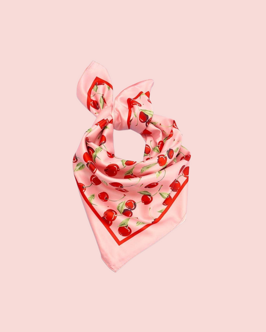 Cherry Print Silky Feel Bandana Scarf